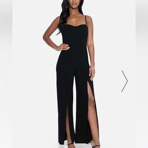 bebe Open Leg Crepe Scuba Jumpsuit